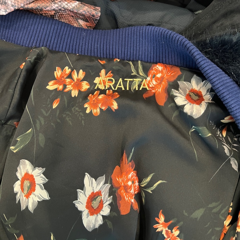 Navy ARATTA Fur Jacket Reversible Floral Lining - Picture 6 of 8